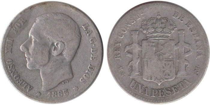 Cy16570C.-ALFONSO XII -  1 Peseta 1883 BC