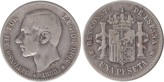 Cy16572C.-ALFONSO XII -  1 Peseta 1885 (--85) BC+