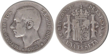 Cy16572C.-ALFONSO XII -  1 Peseta 1885 (--85) BC+