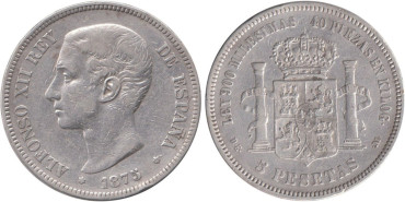Cy16580E.-ALFONSO XII - 5 Pesetas 1875 MBC
