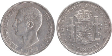 Cy16581F.-ALFONSO XII - 5 Pesetas 1876 MBC+