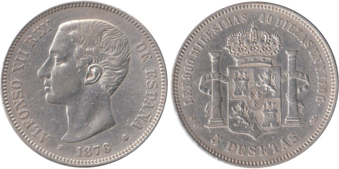 Cy16581H.-ALFONSO XII - 5 Pesetas 1876 EBC-
