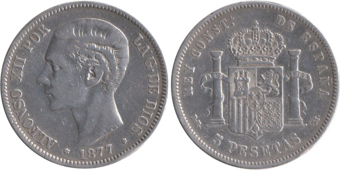 Cy16582C.-ALFONSO XII - 5 Pesetas 1877 BC