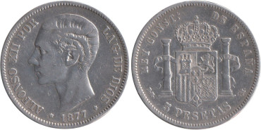 Cy16582C.-ALFONSO XII - 5 Pesetas 1877 BC