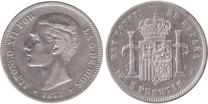 Cy16582D.-ALFONSO XII - 5 Pesetas 1877 MBC-