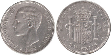 Cy16583F.-ALFONSO XII - 5 Pesetas 1878 DEM, MBC+
