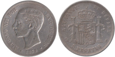 Cy16586C.-ALFONSO XII - 5 Pesetas 1879 EMM, BC