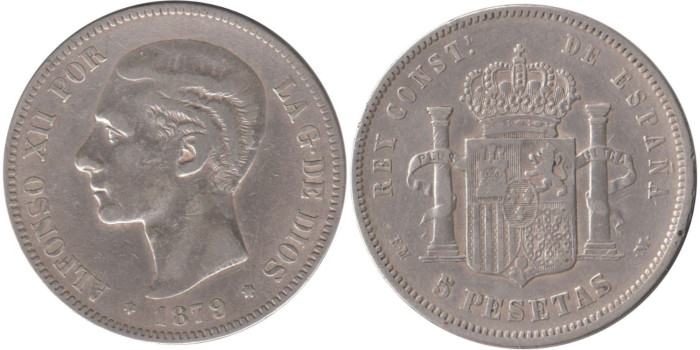 Cy16586C.-ALFONSO XII - 5 Pesetas 1879 EMM, BC+