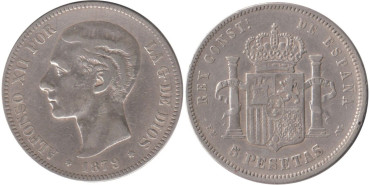 Cy16586C.-ALFONSO XII - 5 Pesetas 1879 EMM, BC+