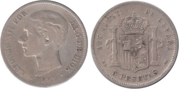 Cy16587B.-ALFONSO XII - 5 Pesetas 1881 MSM, RC