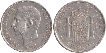 Cy16590E.-ALFONSO XII - 5 Pesetas 1883 MSM, MBC
