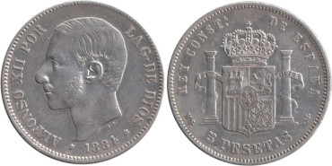 Cy16591D.-ALFONSO XII - 5 Pesetas 1884 MSM, MBC-