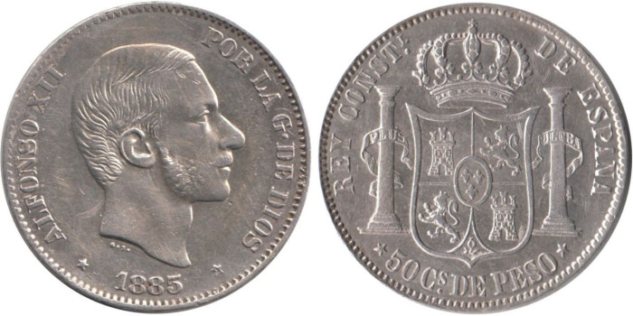 Cy16638I.-ALFONSO XII - 50 Centavos Manila 1885 EBC+ , plata
