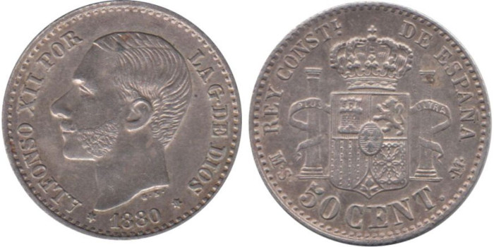 Cy16562H.-ALFONSO XII - 50 Céntimos 1880 (8-0)  EBC