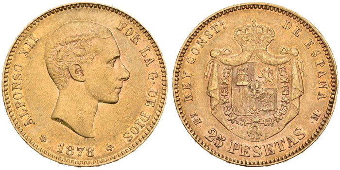 Cy16603.- ALFONSO XII -25 Pesetas oro 1878 (18-78) EMM, EBC