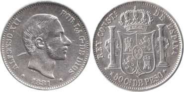 Cy16631K.-ALFONSO XII - 50 Centavos 1881 Manila SC plata