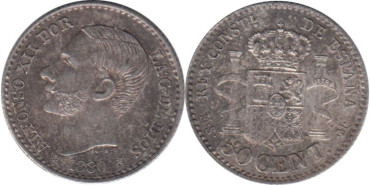Cy16562I.-ALFONSO XII - 50 Céntimos 1880 (8-0)  EBC+