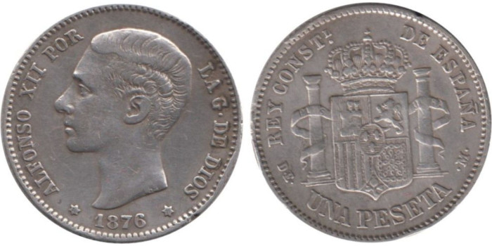 Cy16566E.-ALFONSO XII - 1 Peseta 1876 (18-76) DEM,  MBC