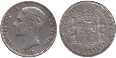 Cy16566E.-ALFONSO XII - 1 Peseta 1876 (18-76) DEM,  MBC