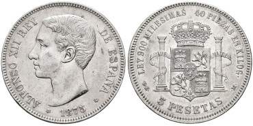 Cy16580G.- ALFONSO XII - 5 Pesetas 1875 (18-75) EBC-