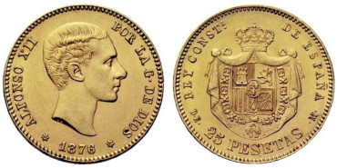 Cy16599.- ALFONSO XII - 25 Pesetas oro 1876 (18-76) DEM- SC