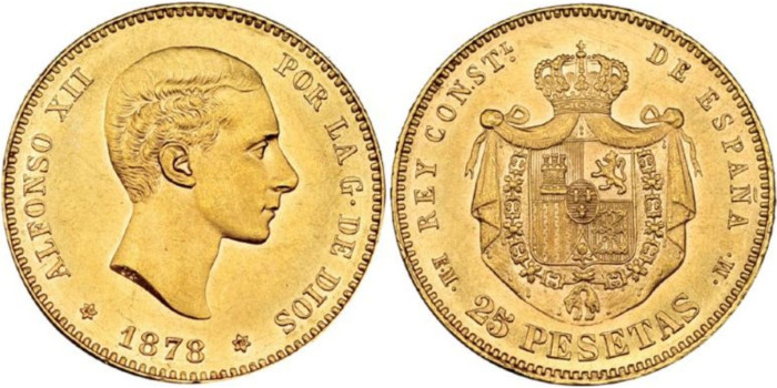Cy16603.- ALFONSO XII - 25 Pesetas oro 1878 (18-78) EMM.  SC-