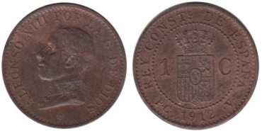 Cy16648K.-ALFONSO XIII - 1 Céntimo 1912 PCV, SC