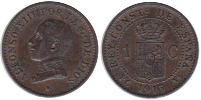 Cy16649H.-ALFONSO XIII - 1 Céntimo 1913 PCV, EBC