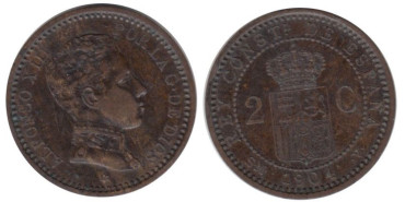 Cy16651F.-ALFONSO XIII - 2 Céntimos 1904 variante 0/ SMV, MBC+