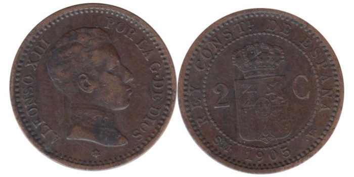 Cy16652E.-ALFONSO XIII - 2 Céntimos 1905 SMV, MBC