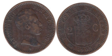 Cy16652E.-ALFONSO XIII - 2 Céntimos 1905 SMV, MBC
