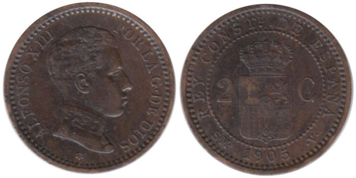 Cy16652F.-ALFONSO XIII - 2 Céntimos 1905 SMV, MBC+