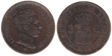 Cy16652F.-ALFONSO XIII - 2 Céntimos 1905 SMV, MBC+