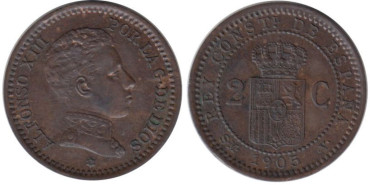 Cy16652K.-ALFONSO XIII - 2 Céntimos 1905 SMV, SC