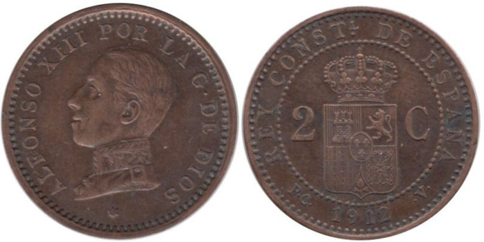 Cy16654H.-ALFONSO XIII - 2 Céntimos 1912 PCV, EBC