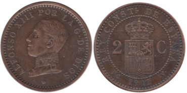 Cy16654H.-ALFONSO XIII - 2 Céntimos 1912 PCV, EBC