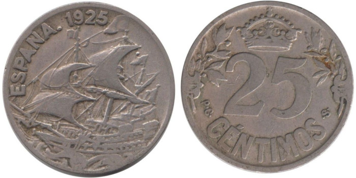 Cy16655D.-ALFONSO XIII - 25 Céntimos 1925 PCS, MBC-