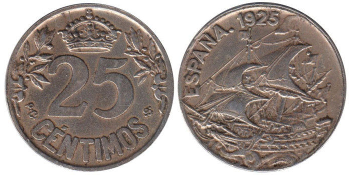 Cy16655H.-ALFONSO XIII - 25 Céntimos 1925 PCS, EBC