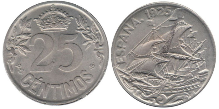 Cy16655K.-ALFONSO XIII - 25 Céntimos 1925 PCS, SC