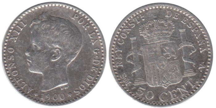 Cy16666E.-ALFONSO XIII - 50 Céntimos 1900 SMV, MBC