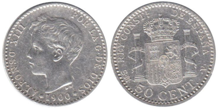 Cy16666H.-ALFONSO XIII - 50 Céntimos 1900 SMV, EBC
