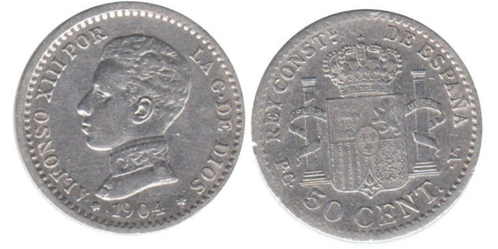 Cy16667E.-ALFONSO XIII -50 Céntimos 1904/04 SMV, MBC