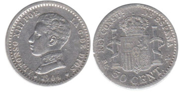 Cy16667E.-ALFONSO XIII -50 Céntimos 1904/04 SMV, MBC