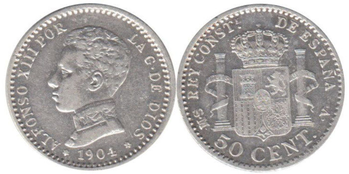 Cy16667H.-ALFONSO XIII -50 Céntimos 1904/04 SMV, EBC