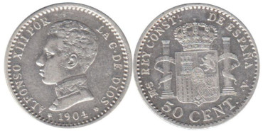 Cy16667H.-ALFONSO XIII -50 Céntimos 1904/04 SMV, EBC