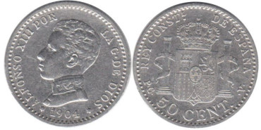 Cy16668H.-ALFONSO XIII -  50 Céntimos 1904/10 PCV, EBC