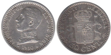 Cy16669F.-ALFONSO XIII - 50 Céntimos 1910/10 PCV, MBC+