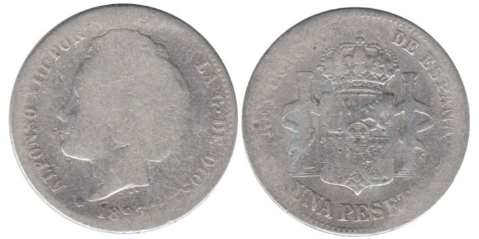 Cy16673A.-ALFONSO XIII - 1 Peseta 1893 PGL, MC
