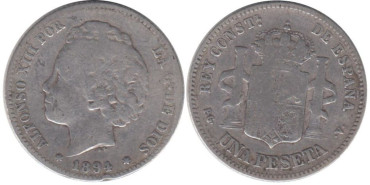 Cy16674C.-ALFONSO XIII - 1 Peseta 1894 PGV, BC+