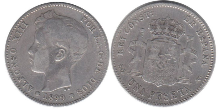 Cy16676D.-ALFONSO XIII - 1 Peseta 1899 SGV, MBC-